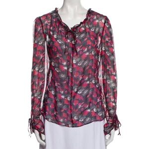 Diane Von Furstenberg Lilian Ruffle Silk Georgette Blouse in Floral - Size XS